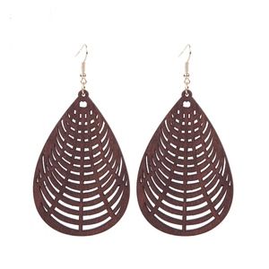 African Wooden Water Drop Earrings- Brown